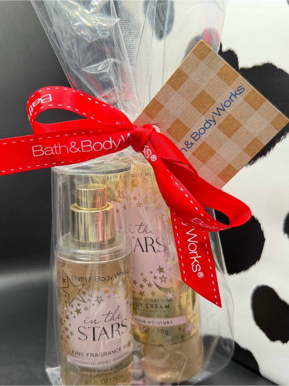 Bath & Body Works 'In the Stars' - Gold/White Gift Set w/ Red Ribbon